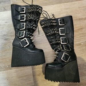 Black Platform Buckle Boots